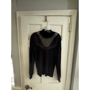 💙Venus Woman's Sz XL Black‎ Mesh Insert Metal Accents Sweater Sexy Date Night